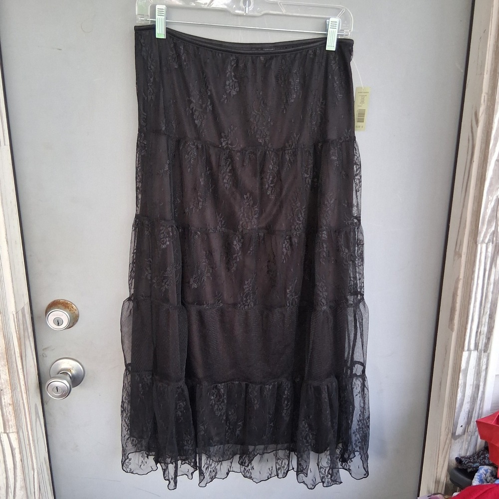 Whimsigoth Witchy Ideology Screen Goddess Black Floral Lace Skirt Small NWT